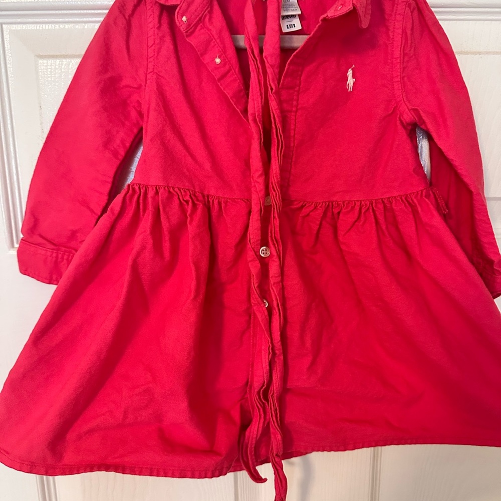 Ralph Lauren Girls' Bright Red Button-Front Dress